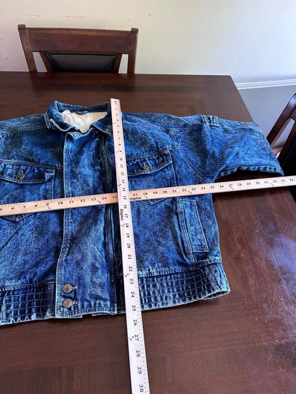 Vintage 80s Acid Wash Denim Bomber Jacket Multi Pocket Heavyweight Men’s M